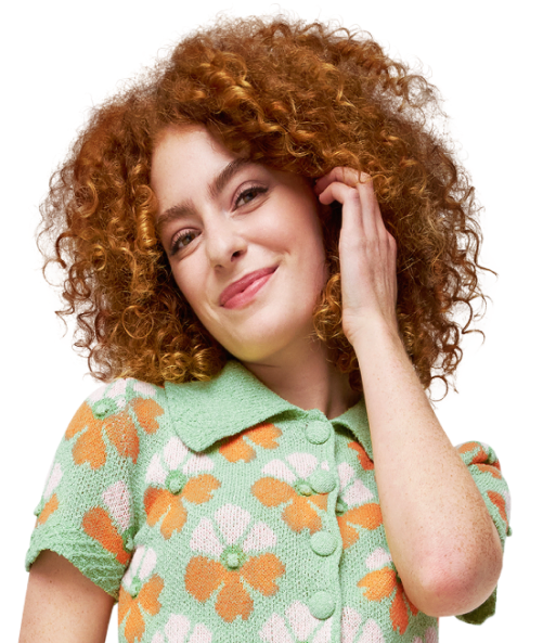 Woman with confident smirk