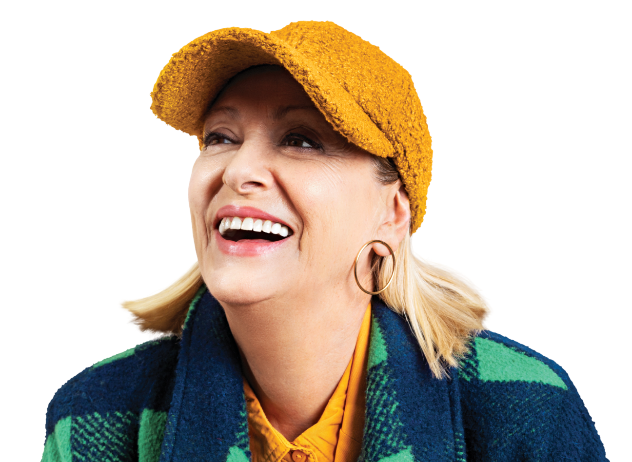 Smiling older woman with hat